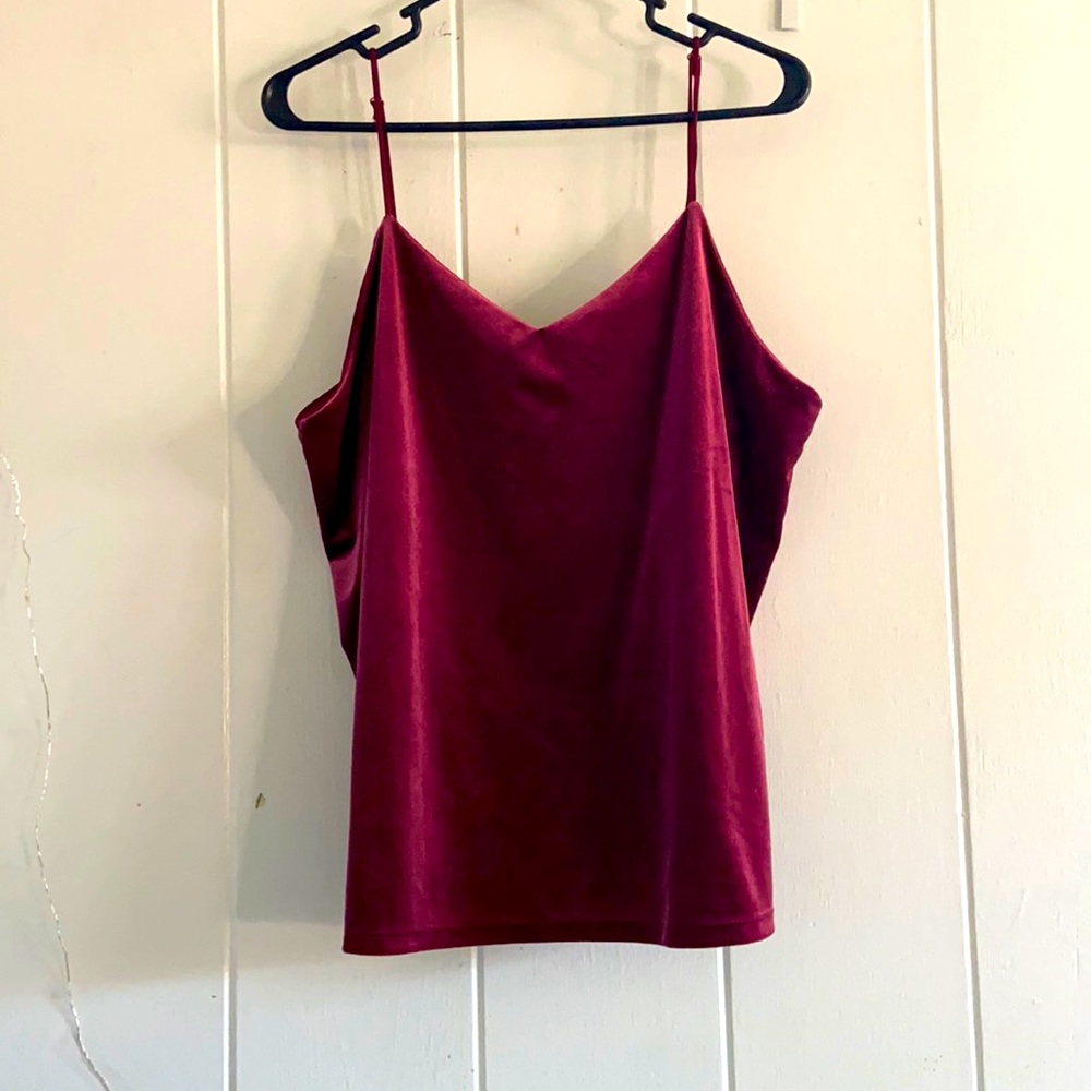 maroon red velvet tank top.